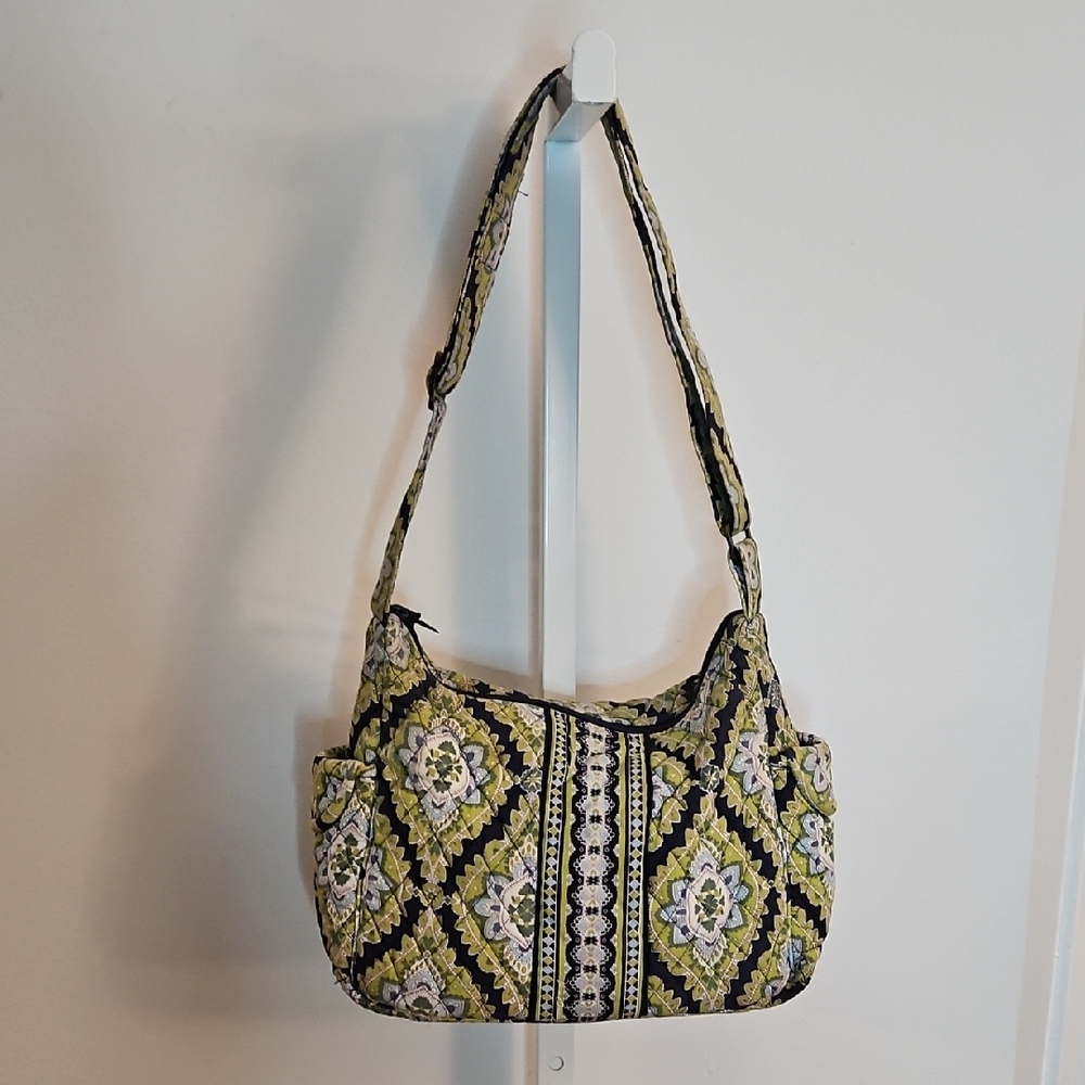 Vera Bradley Quilted Shoulder Bag Floral Medallion Green Black Blue